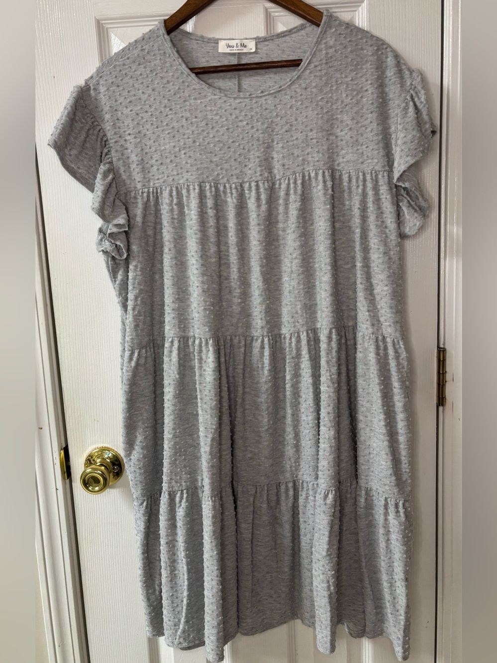 Light Gray Tiered Dot-Texture Casual Dress